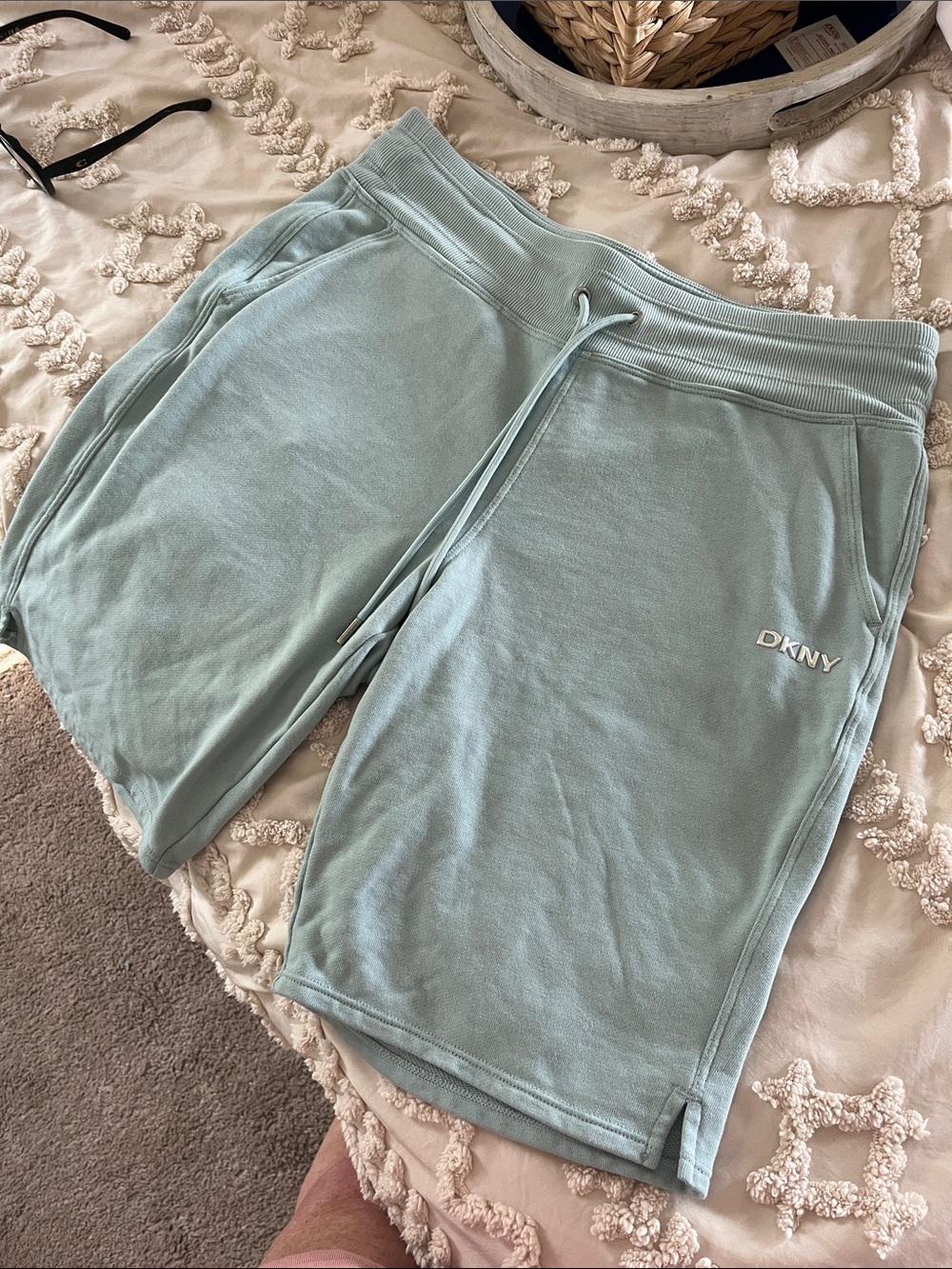 DKNY woman’s Light Aqua Drawstring Athletic Shorts